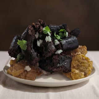 Morcillas Con Plantains / Blood Sausage with Tostones
