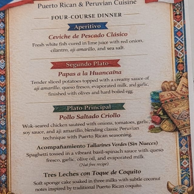 Puerto Rico - Peru Fusion 4 course Dinner